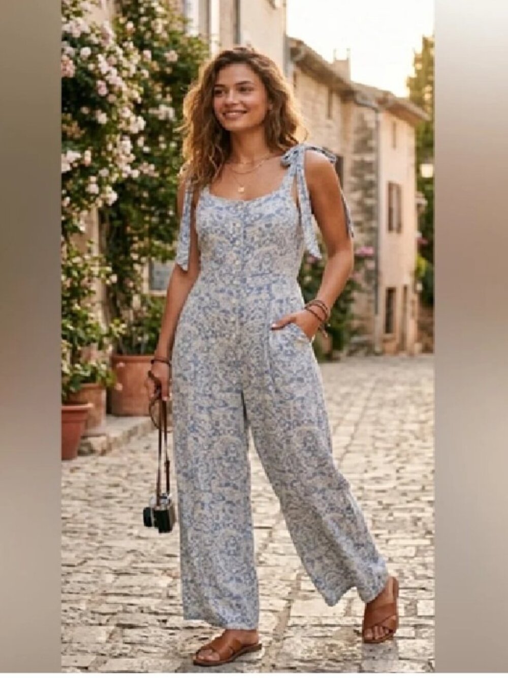 FREE PEOPLE | ‘Sugar Sands One Piece Boho Jumpsuit in Combo Blue